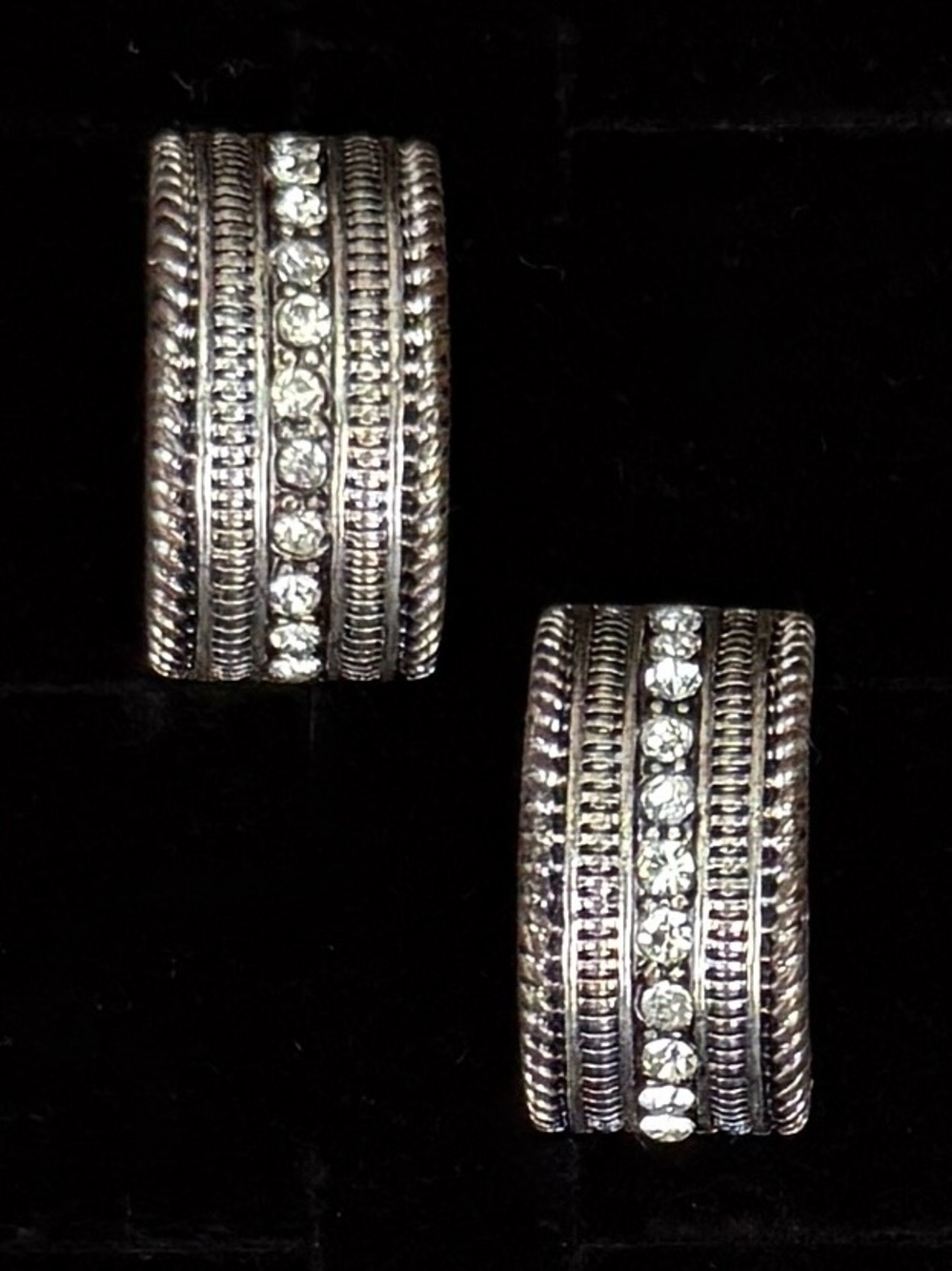 Vintage Weighted Silver Tone Clear Stone Domed Pierced Earrings